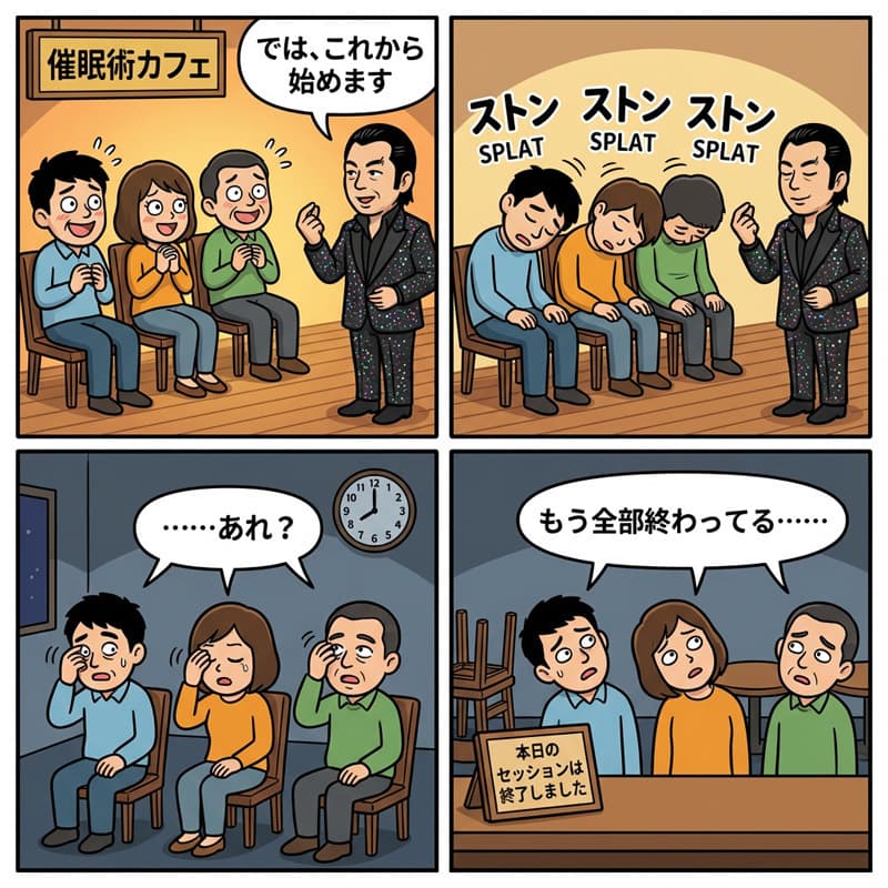 こんな催眠術カフェは嫌だ　目を覚ますと閉店している