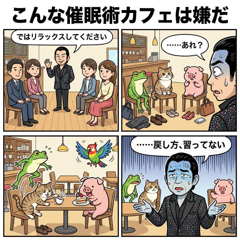 漫画で楽しむ催眠術『こんな催眠術カフェは嫌だ』
